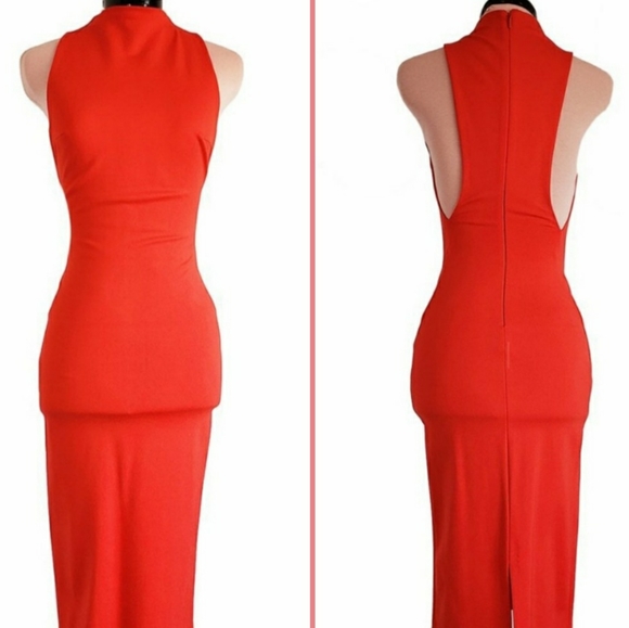 Babaton Sexy Bright Red Bodycon Midi Dress BNWT - Picture 1 of 15